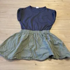 BEE DE BEE 半袖ワンピース ネイビー/オリーブ