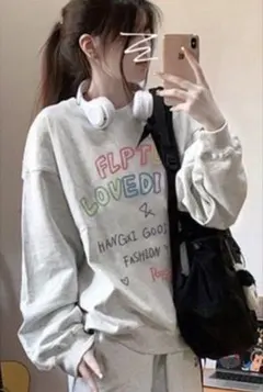 秋服 長袖 薄手 トレーナー ポップ 原宿系 英字 オーバーサイズ 学生 韓国