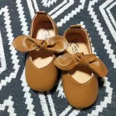 14㎝ リボン レザー ストラップ シューズ 靴 ブラウン ベビー フォーマル