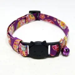 紫手毬柄黒バックル 軽量猫首輪