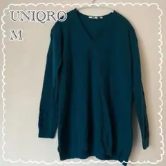 ユニクロ　vネック　ハイゲージニット　Mサイズ　グリーン　ウール100%