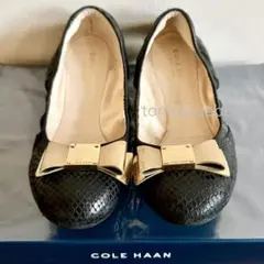 極美品★COLE HAANコールハーン★リボンスネークフラットシューズ黒6B