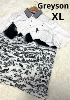 超美品　グレイソン　ポロシャツ　ゴルフ　ウェア　XL オオカミ　101 新品 グレイソン ゴルフウェア 半袖ポロシャツ 総柄 メンズ M ウルフ