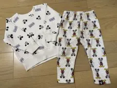 ☆美品☆１００ディズニーミッキー白トレーナー&長ズボン裏フリース男の子保育園着