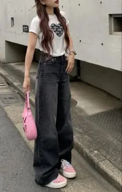 ダークグレー ワイドレッグデニム