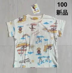 新品 ＊ 【100】 おさるのジョージ 総柄 Tシャツ 綿100 黄色のサムネイル