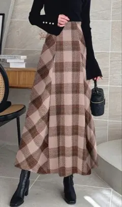 ツイードチェックロングフレアスカート GRL Lサイズ(新品未使用、タグ付き)