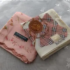Burberry 花柄 、リボン柄 ハンカチセット ピンク