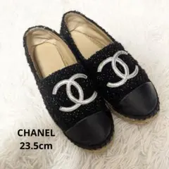 シャネル　CHANEL 23.5cm エスパドリーユ ネイビー　ラメ　ツイードのサムネイル