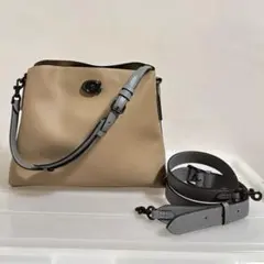 美品✨COACH ウィロウ　ハンドショルダーバッグ　ベージュ×グレー
