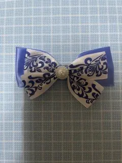 バレッタ　ヘアークリップ　水色　リボン