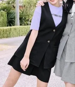 GU TEEN ジレ ショートパンツ セットアップ ブラック ジーユー ガールズ