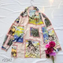 総柄シャツ 派手柄 長袖 絵画プリント おしゃれ ピンク系