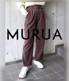 未使用【 MURUA / ムルーア 】 スリット タック パンツ ブラウン