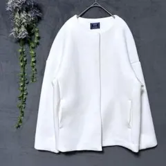 C1039マーブルワルツ✤汚れあり✤ノーカラーショートコート ホワイト きれいめのサムネイル