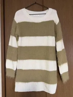 セシルマクビー マルチボーダー 透かし編み シャギー 長袖ニット