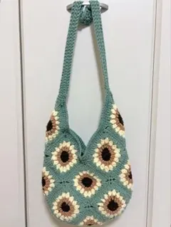 ✿ かぎ針編み ひまわりモチーフ ハンドバッグ グリーン ✿