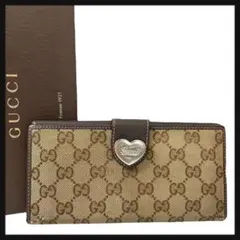 美品】 GUCCI グッチ 長財布 GG キャンバス ダークブラウン ハート