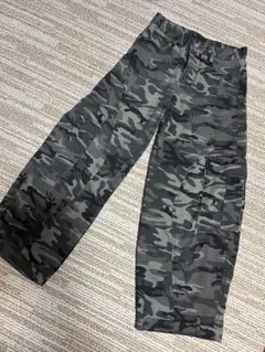 【YOLO】迷彩カーブカーゴパンツ カモフラ ワイドパンツ カーキグレー