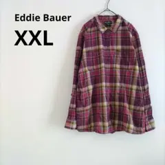 Eddie Bauer チェックシャツ XXL 長袖 紫 赤 黄 襟 前開き 秋