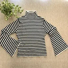 ストライプ タートルネックセーター