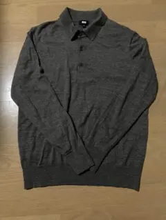 UNIQLO ウール100% 長袖ポロニット ブラウンMのサムネイル