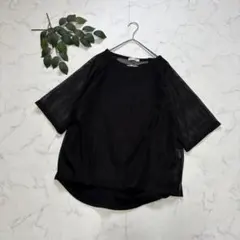 7468✾ショコラフィネローブ✾メッシュカットソー【F】ブラック/２点セット