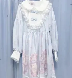 水色×白 猫柄 ロリータワンピース