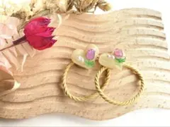 No.3 キッズ　ハート型ヘアゴム 2個セット チューリップ付き　ハンドメイド