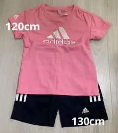 adidas ピンク Tシャツ ネイビー ハーフパンツ