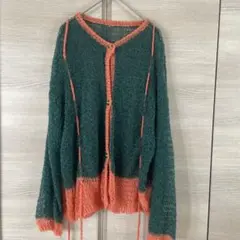 緑オレンジの透け感カーディガンMーL