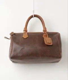 エトロ ETRO ミニボストン ハンドバッグ ペイズリー PVC レザー 茶