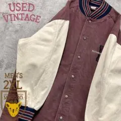 USA製☆古着☆【デニム スタジャン/ブルゾン 刺繍ロゴ】コットン メンズ2XL