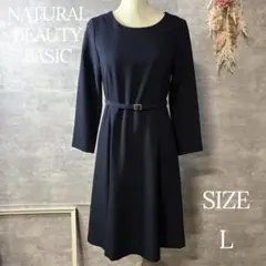 ナチュラルビューティーベーシック　ジョーゼットフィット&フレアワンピース　L