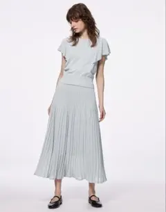 GU Wシアーニットフレアスカート ライトブルー S