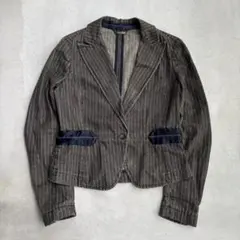 vintage ストライプ テーラードジャケット 短丈 モード グランジ