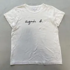 アニエス・ベー　白　ロゴT 半袖　コットン100% 綿　Uネックフレンチスリーブ