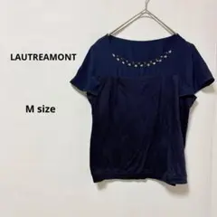 LAUTREAMONT フレンチスリーブカットソー　M ネイビー　ビジュー装飾のサムネイル