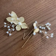 アトリエはるか　ゴールド花と葉デザインヘアピン2個セット