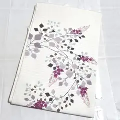 E 夏物 美品 藤の花 金彩 白 太鼓 正絹 薄物 絽 紗 名古屋帯 O107