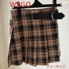 WEGO チェック柄 プリーツ ミニスカート ベルト付き