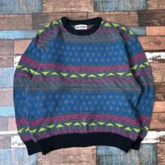 ビンテージ　古着　PUNCTUATION 総柄　ニットセーター　Lサイズ