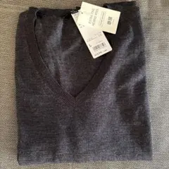 エクストラファインメリノウール Vネックセーター Lサイズ ダークグレー