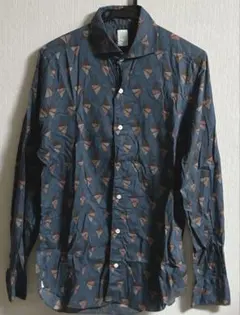 【美品】 Finamoreフィナモレ　ダークブルー　 長袖シャツ M