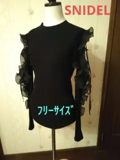 SNIDEL❤フリーサイズ・黒 プリーツフリルドッキングニットプルオーバー
