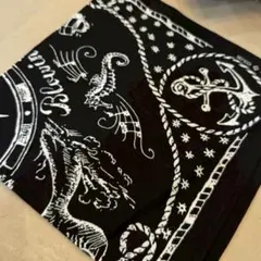 お洒落 マリン柄 バンダナ 黒 大判ハンカチ 羅針盤 クジラ ボブ