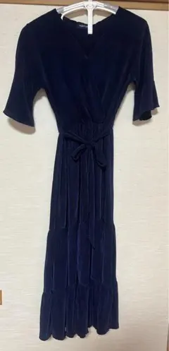 送料無料【ラップスタイル ワンピース ネイビー Mサイズ】