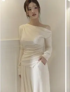 polaura アシンメトリードレープロングスリーブトップス