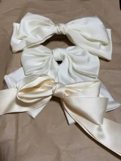 アイボリー リボンヘアアクセサリー 3個セット