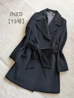 新品未使用　INED ラビットファー付き　アンゴラ　ロングコート　17号 美品】INED アンゴラ混 ベルテッドコート ロング ラビットファー